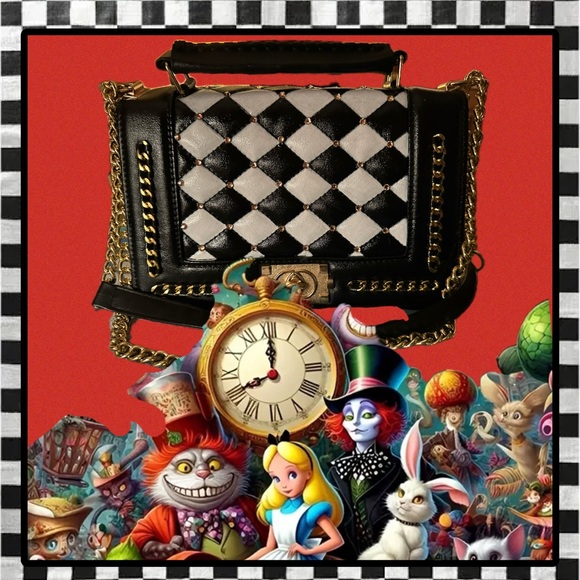 Black & White Checkered Chanel “Le Boy” Style Gold Champagne Swarovski Crystal - Picture 3 of 17